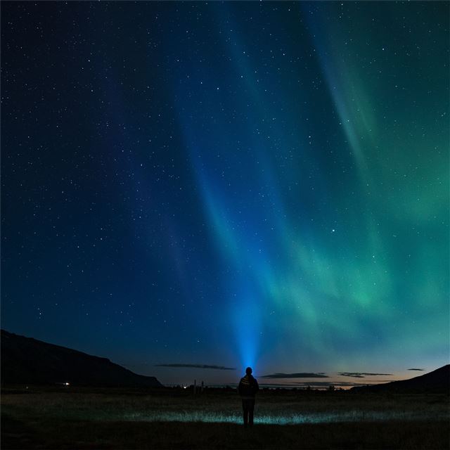 2048x2048 person standing northern light aurora 4k - northern lights iPad Air Wallpaper