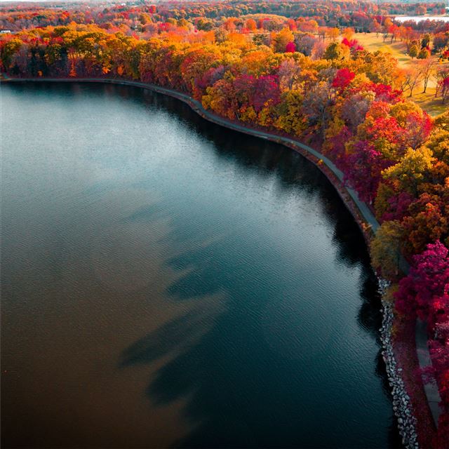 2048x2048 autumn lake boundary path - lake iPad Air Wallpaper