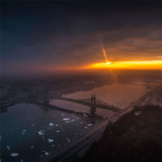 2048x2048 amazing city bridge sunrise 8k - city iPad Air Wallpaper