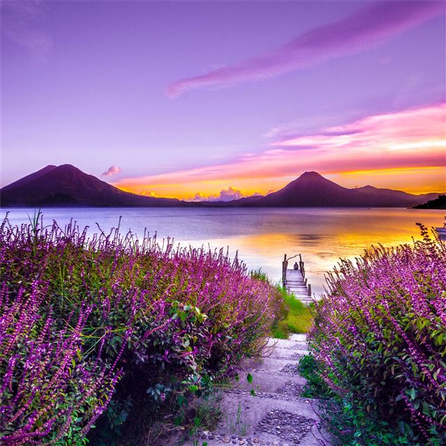 2048x2048 volcano sunset flower purple dreamy landscape 4k 5... - dreamy iPad Air Wallpaper