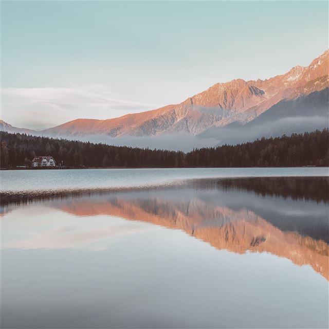 2048x2048 red mountains fog reflection lake 4k - reflection iPad Air Wallpaper