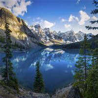 lake scenery alberta trees 5k wallpaper