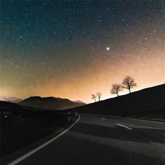 2048x2048 sky full of stars road down to hill 8k - road iPad Air Wallpaper