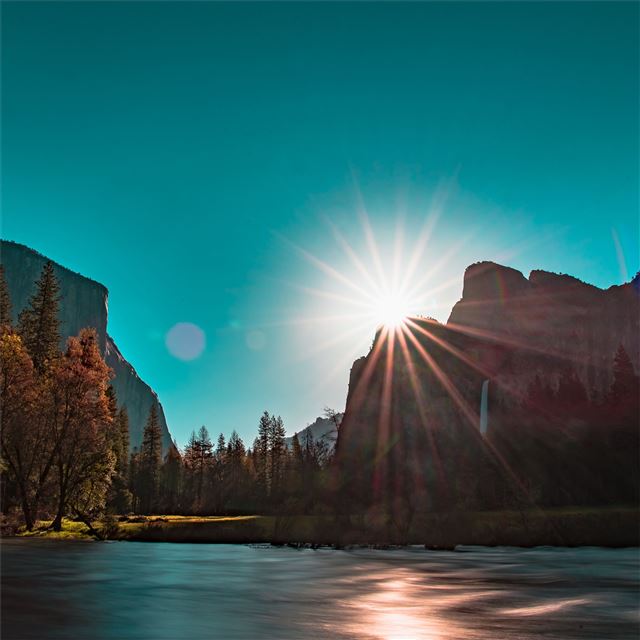 2048x2048 sunbeam mountains 5k - sunbeam iPad Air Wallpaper