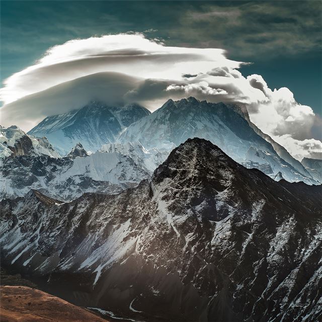 2048x2048 mountains covered in snow clouds 4k - clouds iPad Air Wallpaper