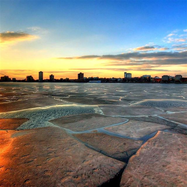 2048x2048 Sunset City - river iPad Air Wallpaper