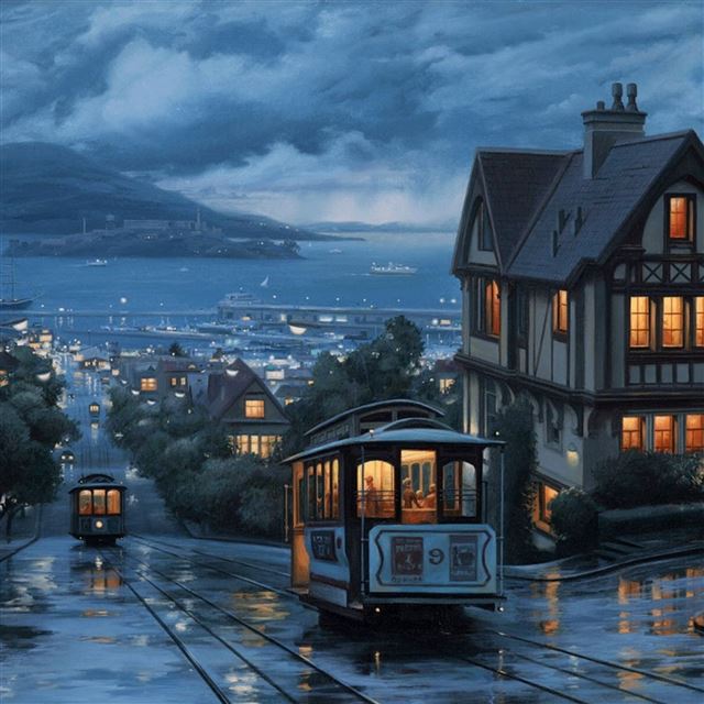 2048x2048 Bus rain - road iPad Air Wallpaper