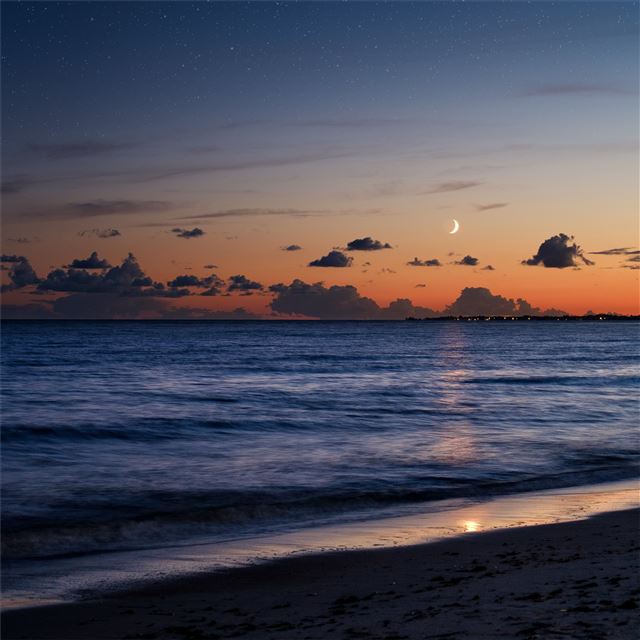 2732x2732 beach sea evening moon 5k - moon iPad Air Wallpaper