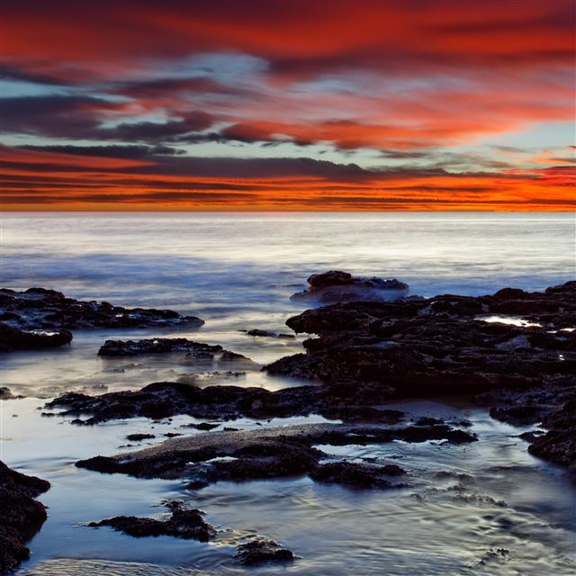 2048x2048 Blue Ocean And Orange Sunset - black iPad Air Wallpaper