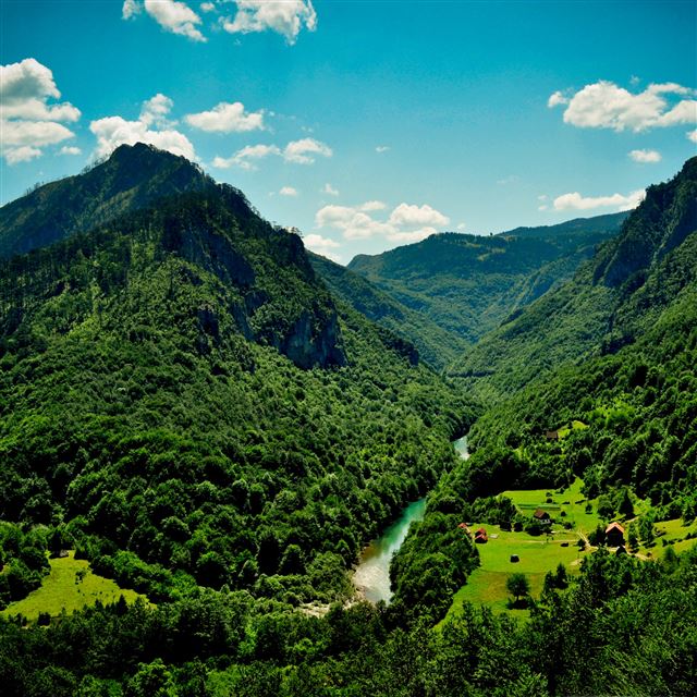 2048x2048 Overlooking the small village - river iPad Air Wallpaper