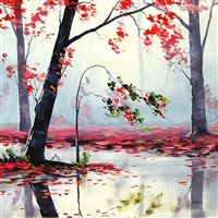 Art Autumn Trees River wallpaper