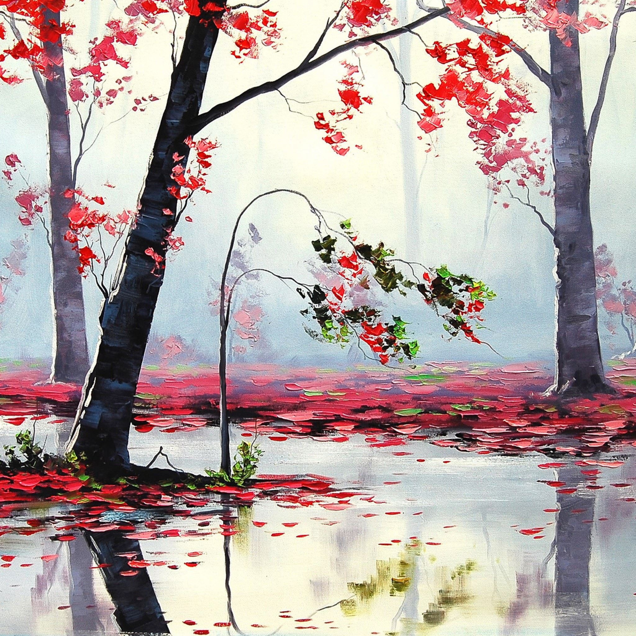 Art Autumn Trees River iPad Air wallpaper 