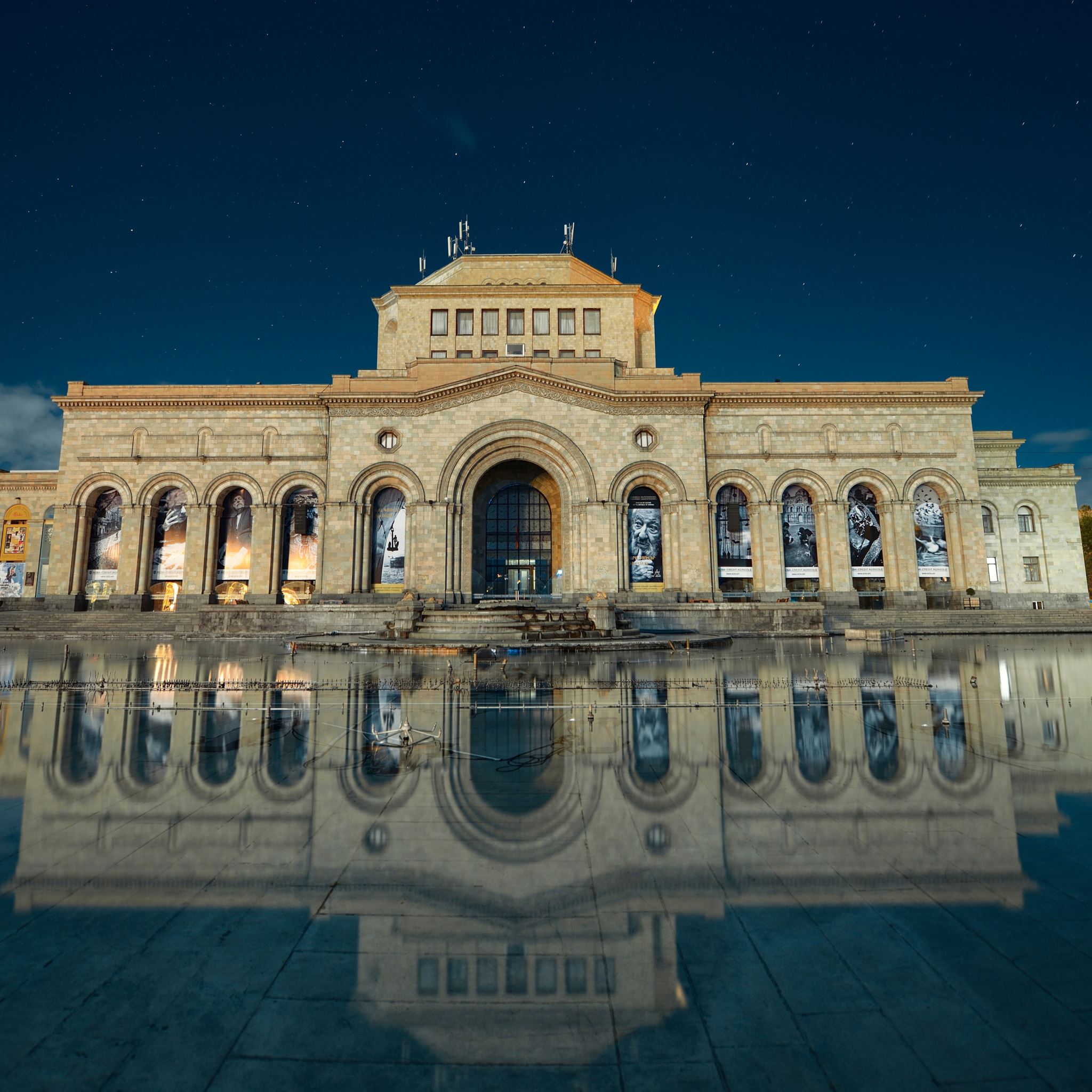 Armenia yerevan building reflection in water iPad Air wallpaper 