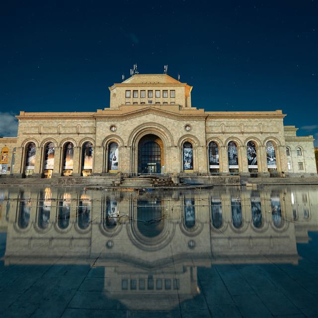2048x2048 Armenia yerevan building reflection in water - reflection iPad Air Wallpaper