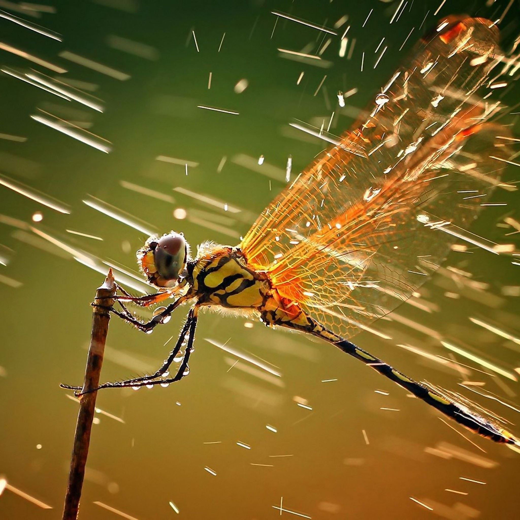 Dragonfly in rain iPad Air wallpaper 