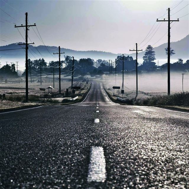 2048x2048 Road Fog Mountain Telegraph Pole - road iPad Air Wallpaper
