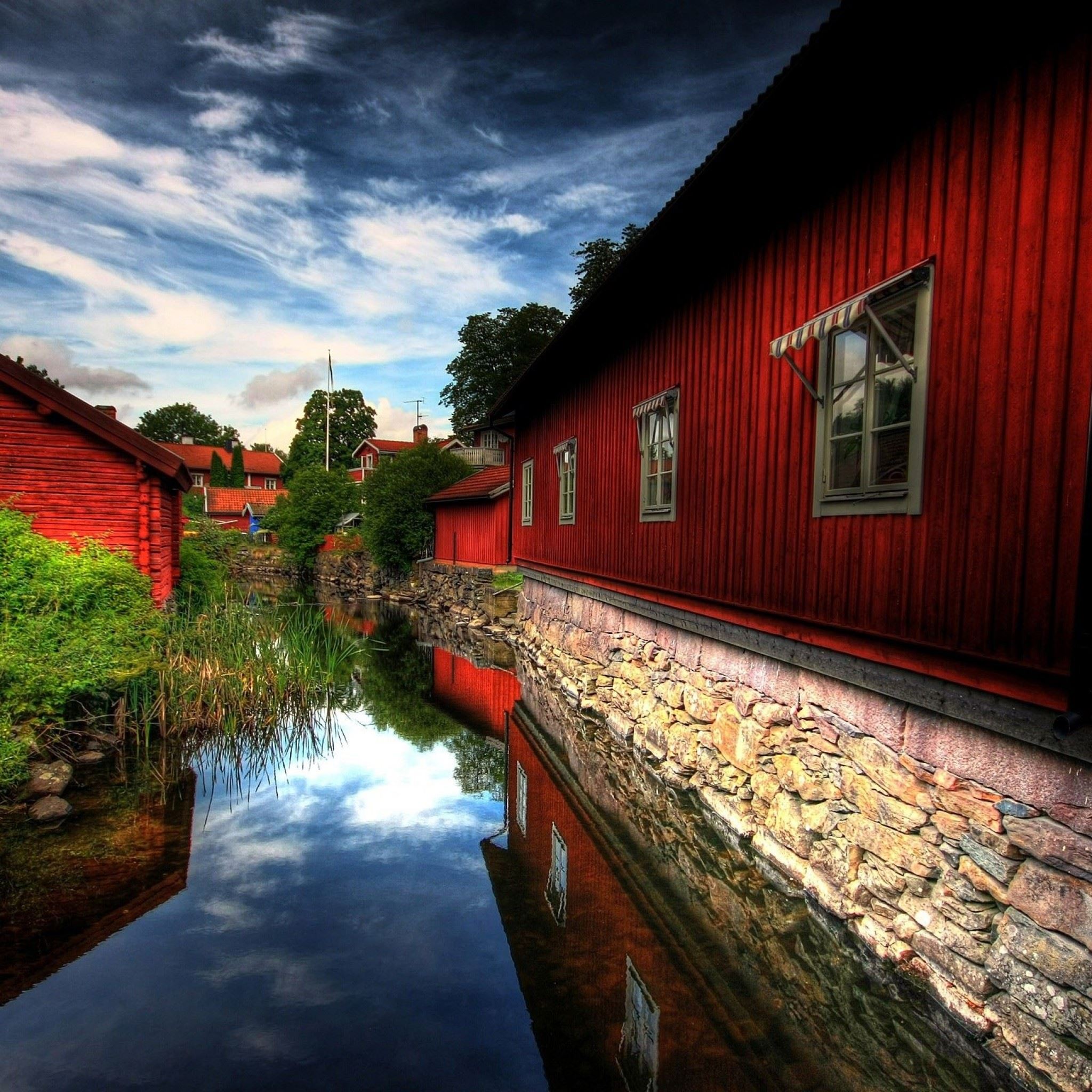 Nature River house iPad Air Wallpapers Free Download