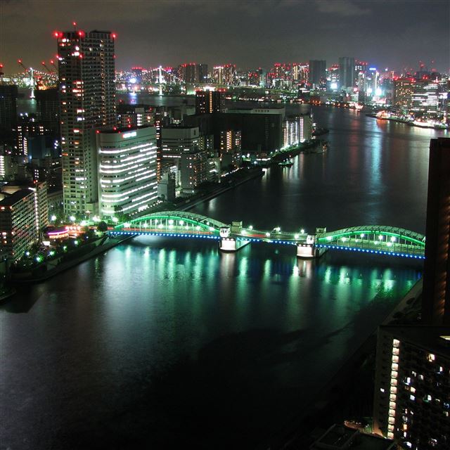 2048x2048 Tokyo Panoramic City Night - river iPad Air Wallpaper