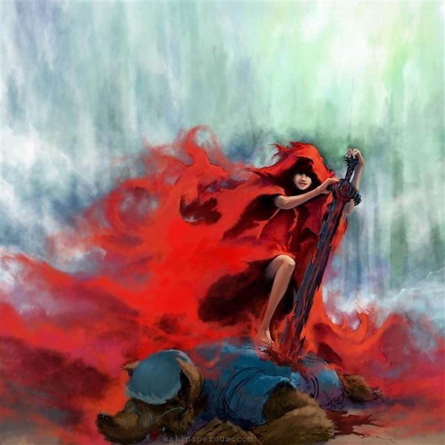 2048x2048 Little Red Riding Hood Digital Art Red Swords -  iPad Wallpaper
