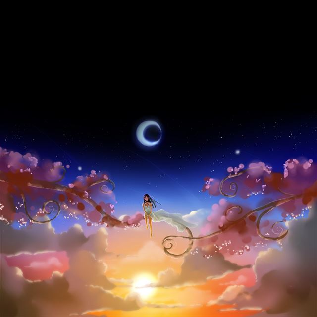2048x2048 Anime Girl Dream Moon -  iPad Air Wallpaper
