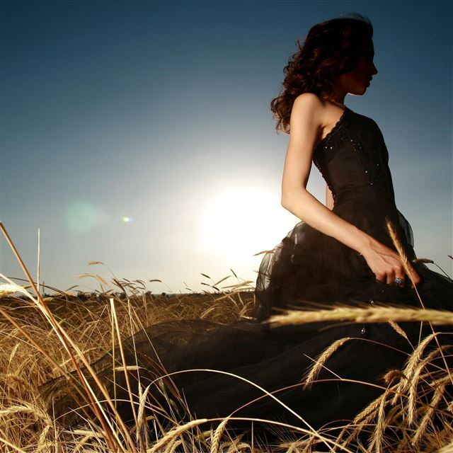 2048x2048 Sun Brunettes Dress Faces Fields - brunettes iPad Air Wallpaper