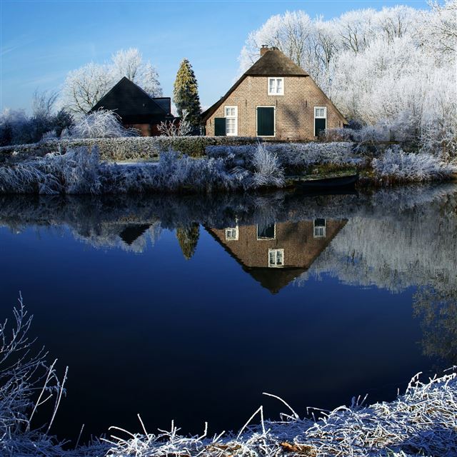 2048x2048 Farmhouse Along Rhine River - river iPad Air Wallpaper