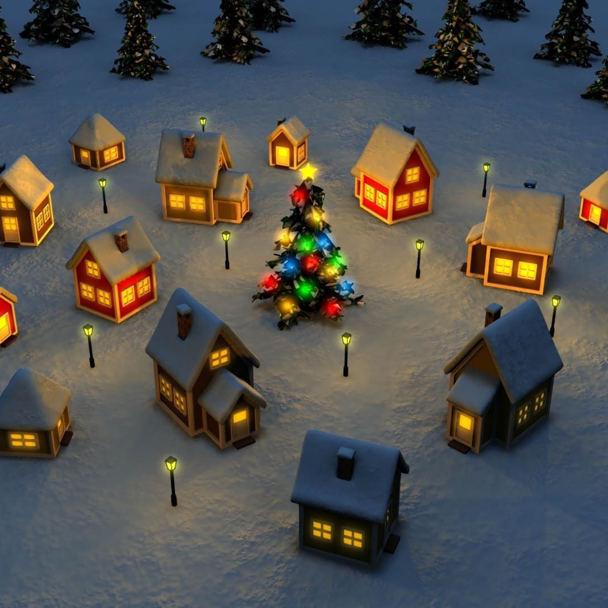 Christmas Village Illustration Ipad Air Wallpapers Free Download