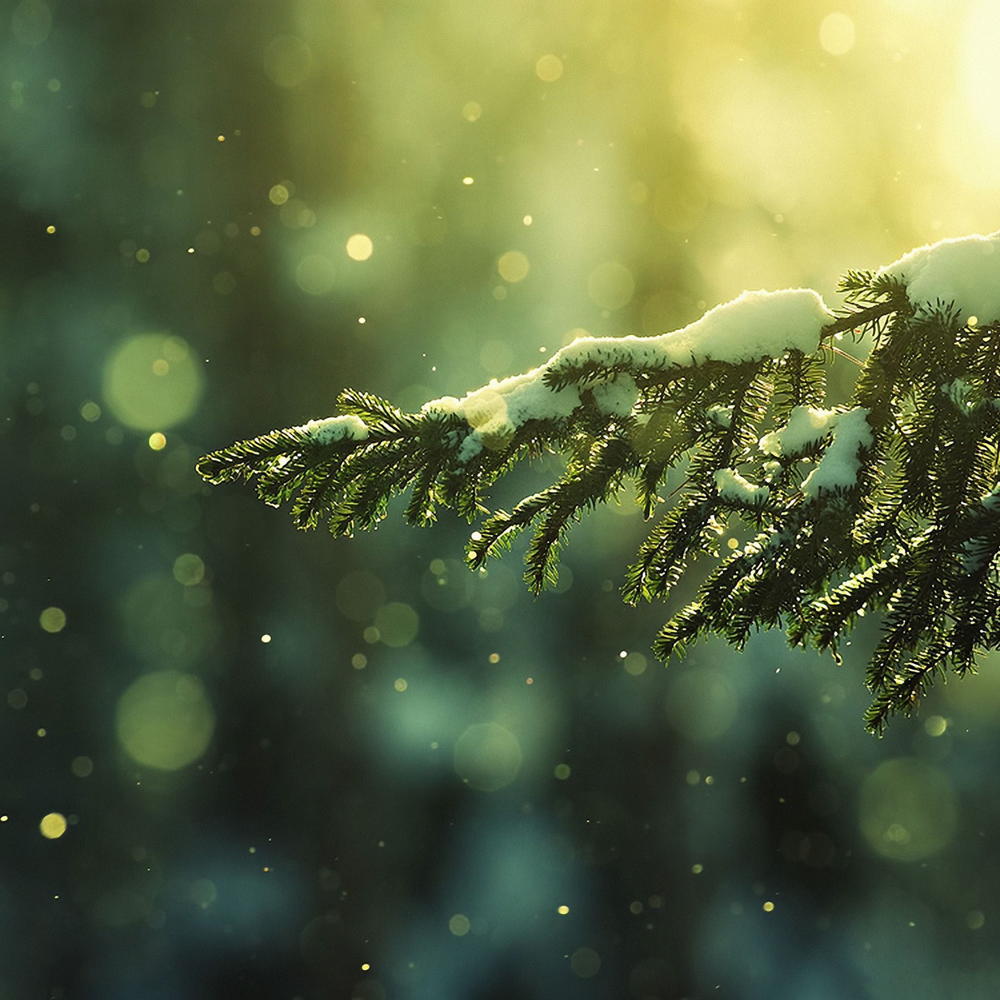Winter Snowy Cypress Branch Under Sunshine iPad Air wallpaper 