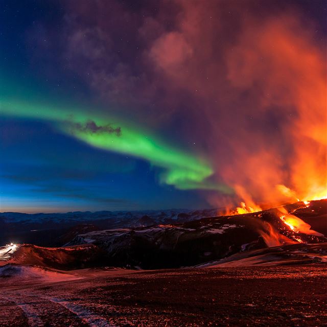2048x2048 Iceland Mountain Fire Nature - landscape iPad Air Wallpaper
