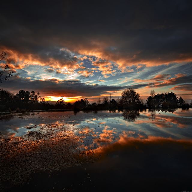 2048x2048 Sunset Lake Night Dark Nature -  iPad Air Wallpaper