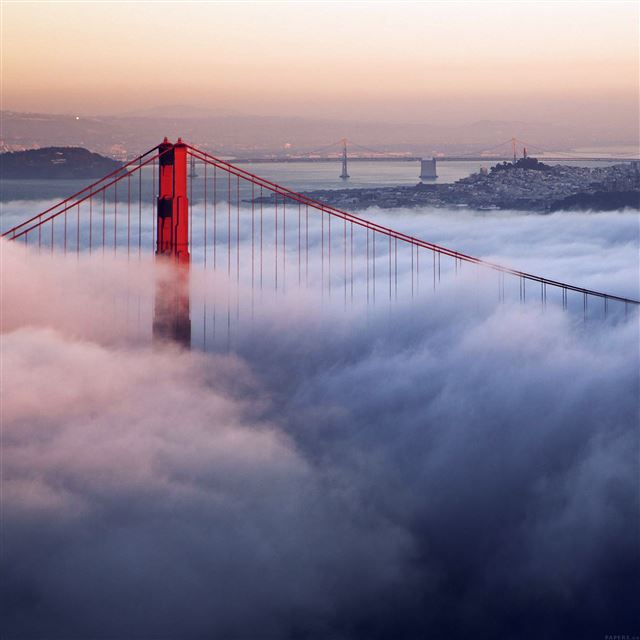 2048x2048 Nature Bridge Over Foggy River Landscape - view iPad Air Wallpaper