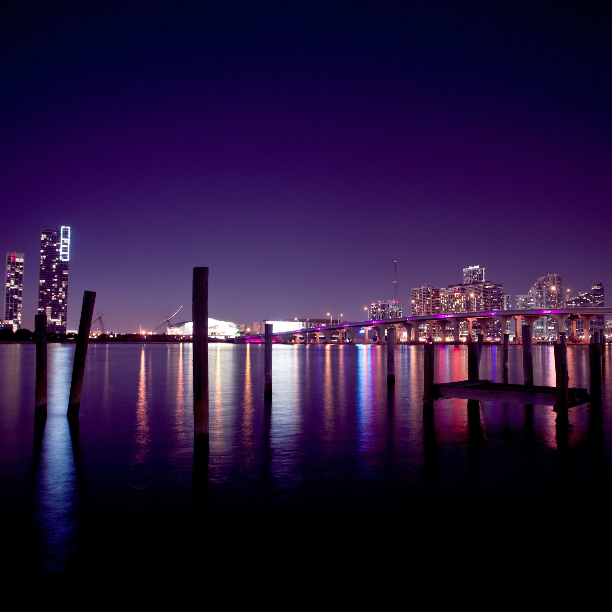 Waterfront City Night Scene iPad Air wallpaper 