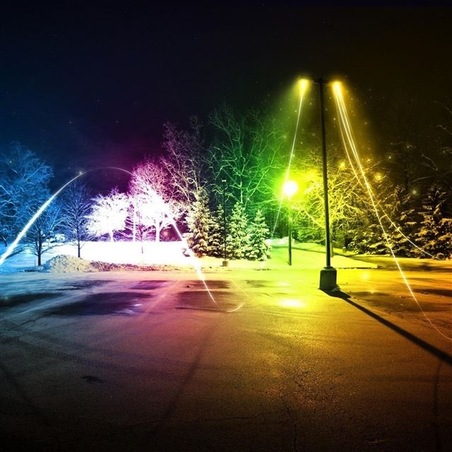 2048x2048 City Night Colorful Light Street Scene - corner iPad Air Wallpaper