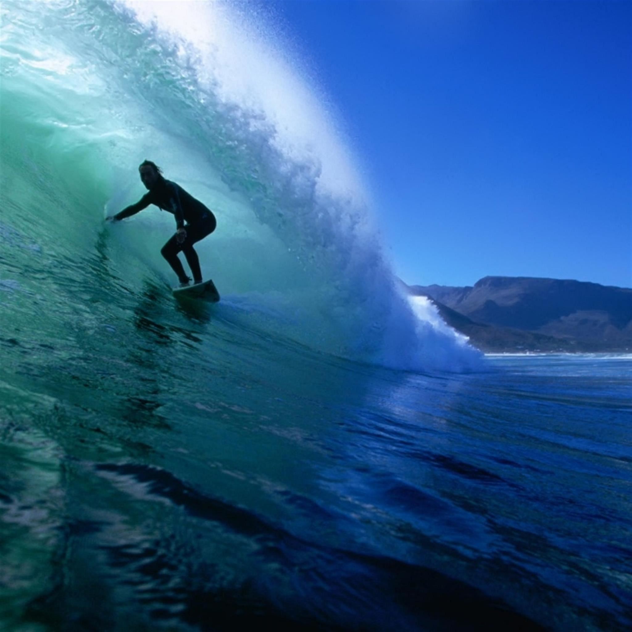 Surfing On Ocean Wave iPad Air wallpaper 