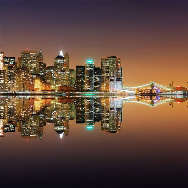 2048x2048 Lively Night Cityscape River Bank - skyscraper iPad Air Wallpaper