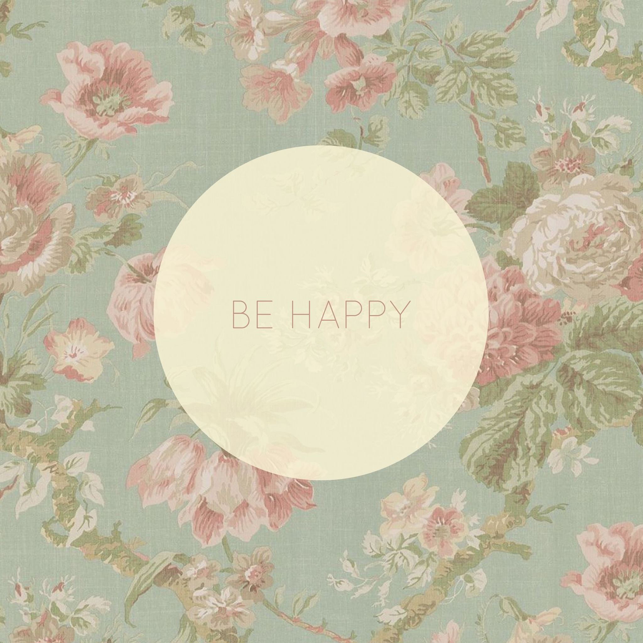 Be Happy Vintage Floral Pattern iPad Air wallpaper 