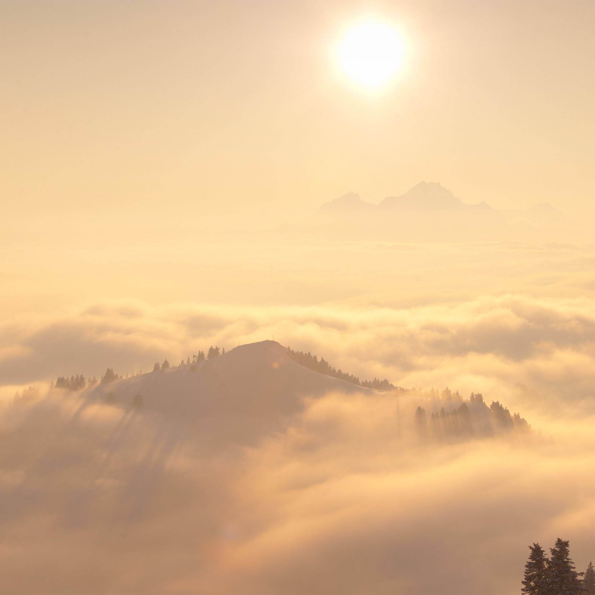 Sunrise Over Thick Cloudy Mountains Landscape iPad Air wallpaper 