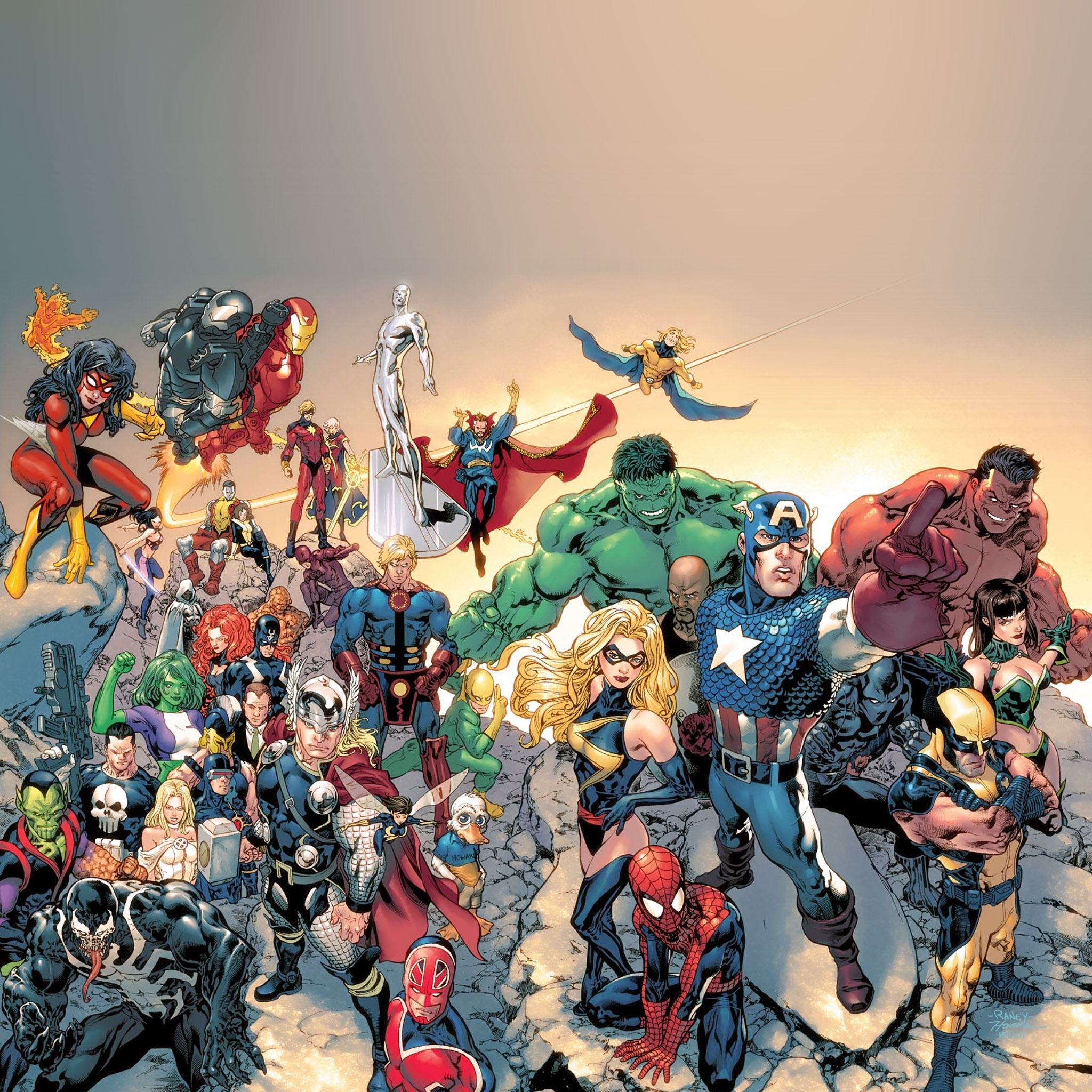 Super Avengers Marvel Comic Drawn Art iPad Air Wallpapers Free Download