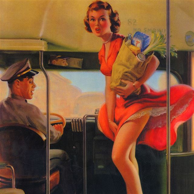 2048x2048 Bus Rider Pin Up Girl Painting Art - drawn iPad Air Wallpaper