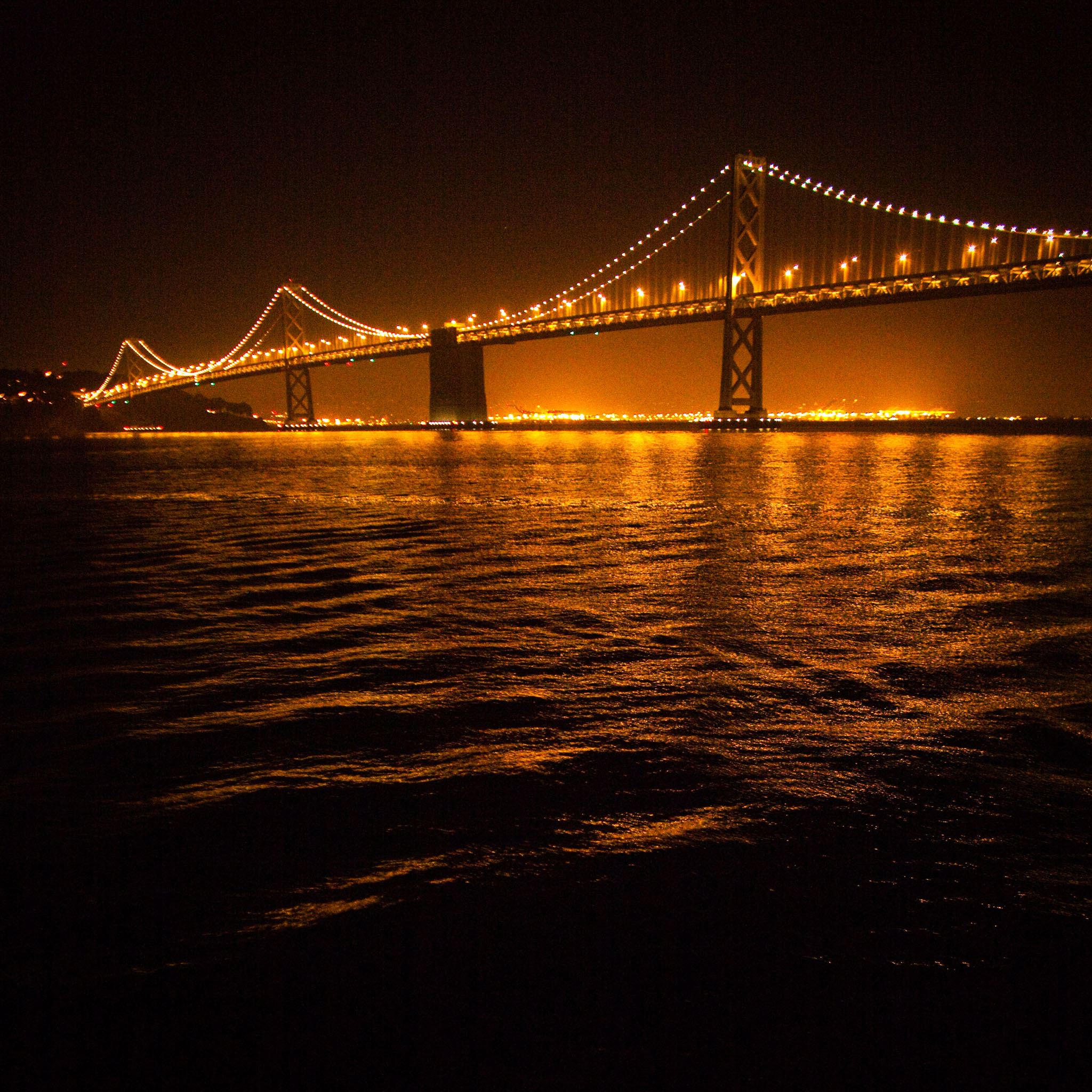 Night Bridge River Ripple Light Landscape iPad Air wallpaper 
