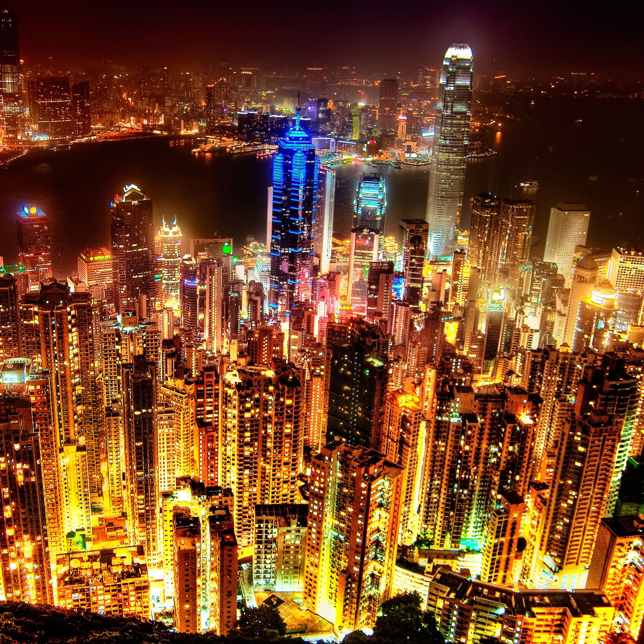 Lively Busy Hong Kong Cityscape Skyline iPad Air Wallpapers Free Download