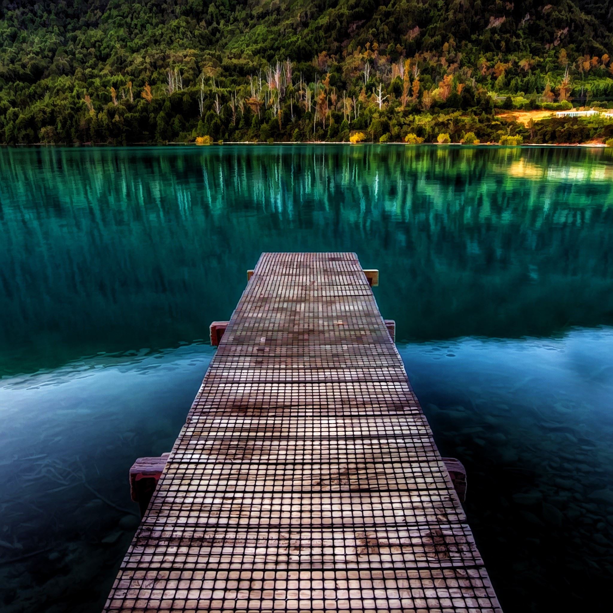 Pure Beautiful Calm Lake Wooden Bridge iPad Air Wallpapers Free Download