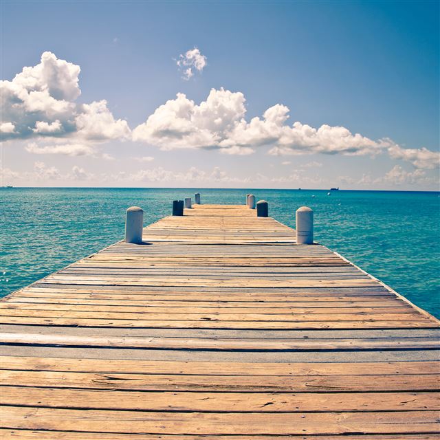2048x2048 Sunny Endless Ocean Dock View - clouds iPad Air Wallpaper