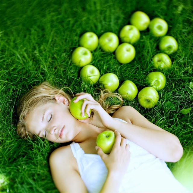 2048x2048 Love Shaped Green Apple Nature Grassland -  iPad Air Wallpaper