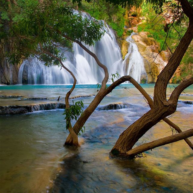 2048x2048 Blue Lagoon Waterfall - scenery iPad Air Wallpaper