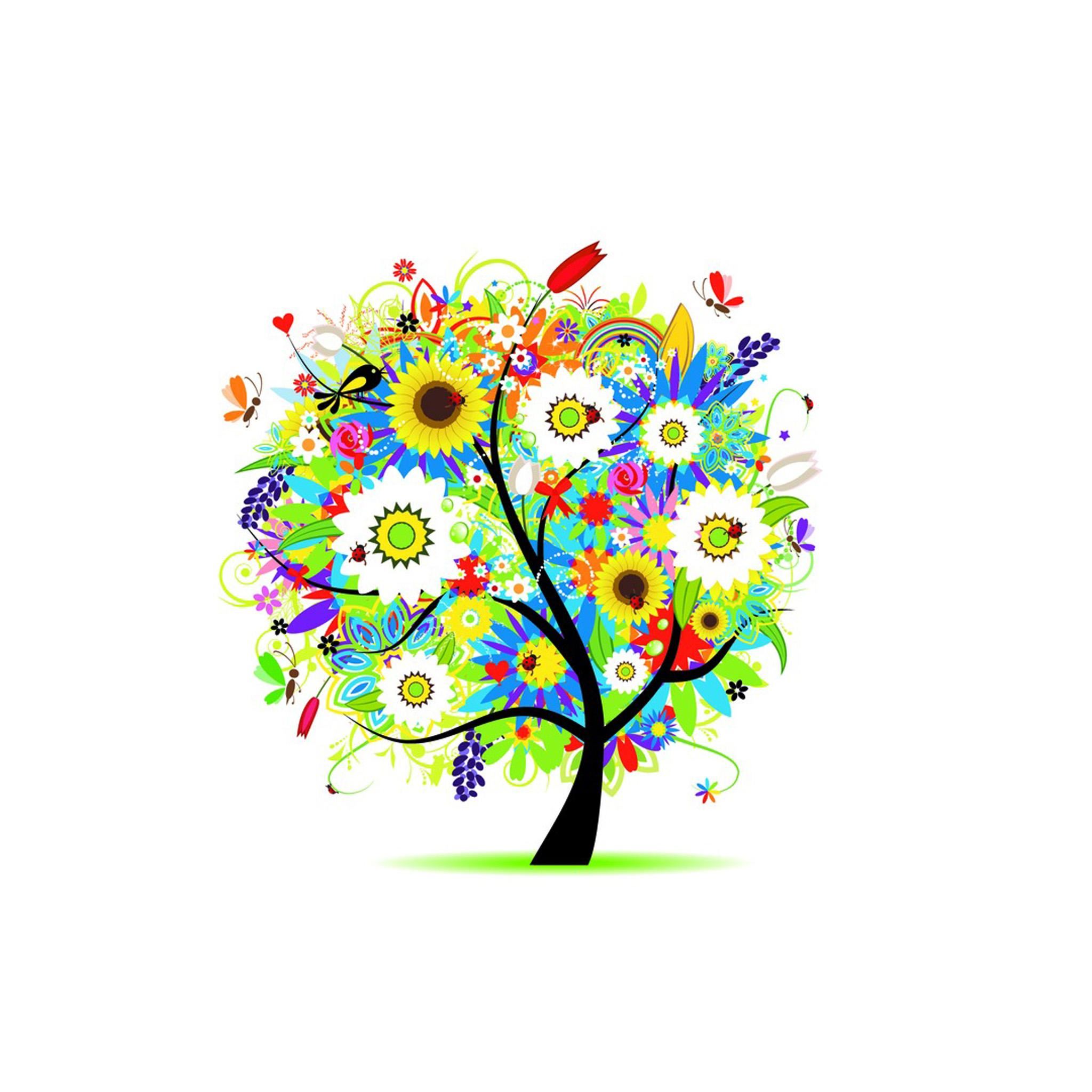 Colorful Flowers Tree Design Art iPad Air wallpaper 