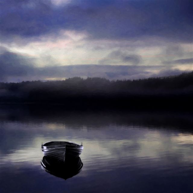 2048x2048 Night Calm Parking Boat Lake Landscape - river iPad Air Wallpaper