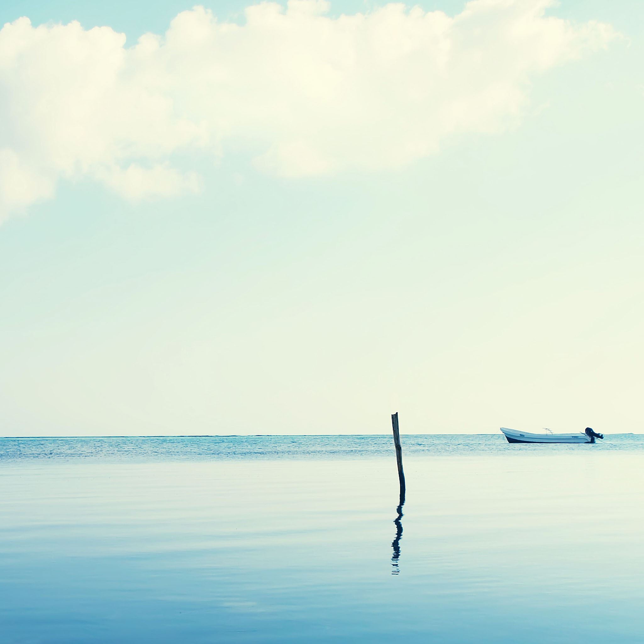 Nature Bright Peaceful Sea Skyline View Lonely Boat iPad Air wallpaper 