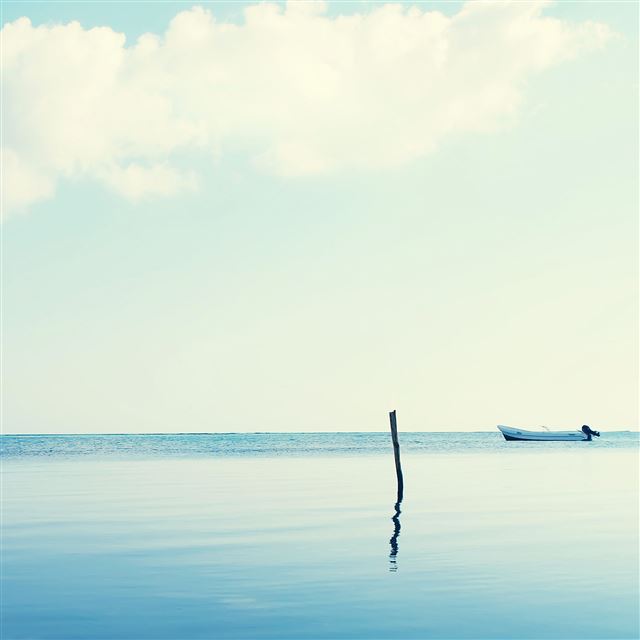 2048x2048 Nature Bright Peaceful Sea Skyline View Lonely Boat - boat iPad Air Wallpaper