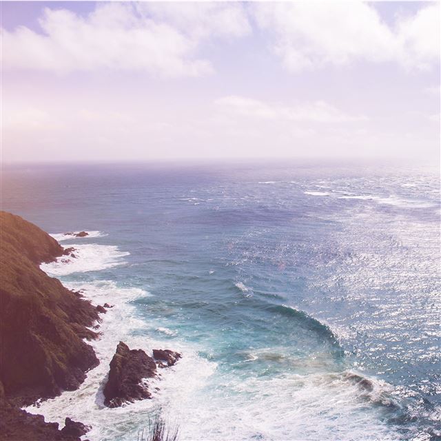 2048x2048 Nature Sea Blue Wave Ocean Deep Rock Flare - landscape iPad Air Wallpaper